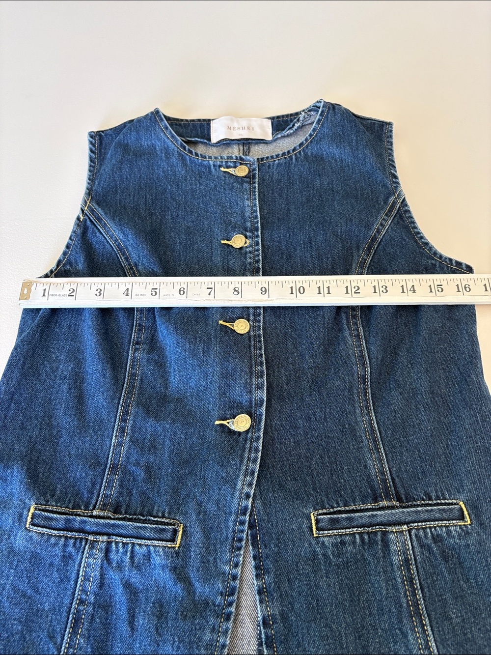Meshki Abel Denim Button Up Top Vest in Blue Western Casual Rodeo Boho Size 10 - Picture 6 of 9